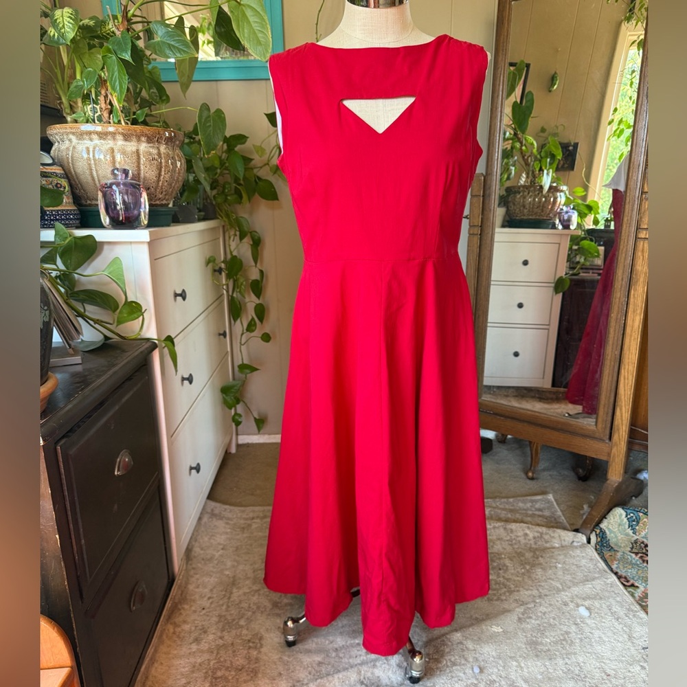 Tatyana Retro Red Swing Pinup Style Cutout Dress, plus size 2X - Picture 3 of 12